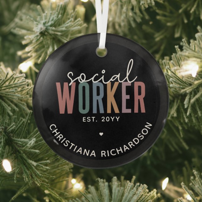 Custom Name Social Worker graduation Gifts Glass Ornament (Insitu)