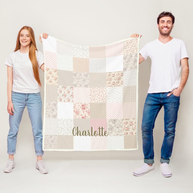 Custom Name Soft Patchwork Floral Blanket – Pastel (In Situ)