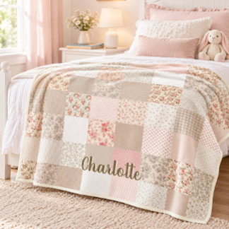 Custom Name Soft Patchwork Floral Blanket – Pastel