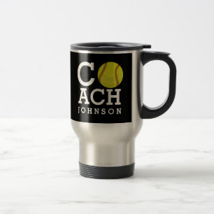 Custom Name Softball Coach Black Travel Mug