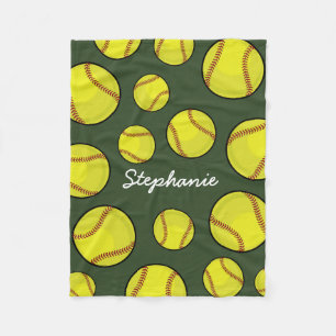 Custom Name Softball Green Fleece Blanket
