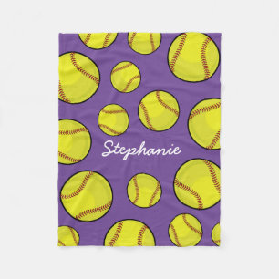 Custom Name Softball Purple Fleece Blanket