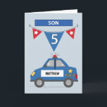 Custom Name Son 5th Birthday Blue Police Car Card<br><div class="desc">Gift you beloved son with this colourful and fun custom name card once he finally celebrates his 5th birthday. Since that will be happening sooner rather than later,  then you should be grabbing your copy.</div>