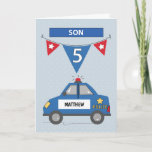 Custom Name Son 5th Birthday Blue Police Car Card<br><div class="desc">Gift you beloved son with this colourful and fun custom name card once he finally celebrates his 5th birthday. Since that will be happening sooner rather than later,  then you should be grabbing your copy.</div>
