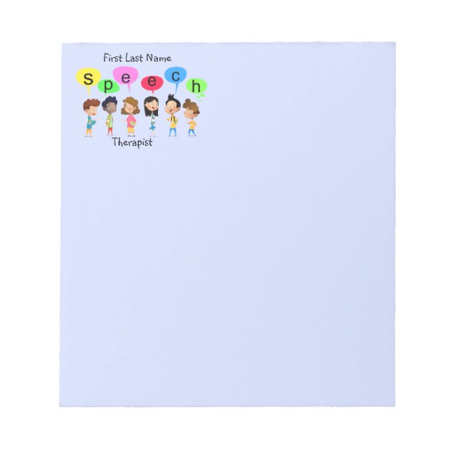 Custom Name Speech Therapist Cute Kids Notepad (Front)