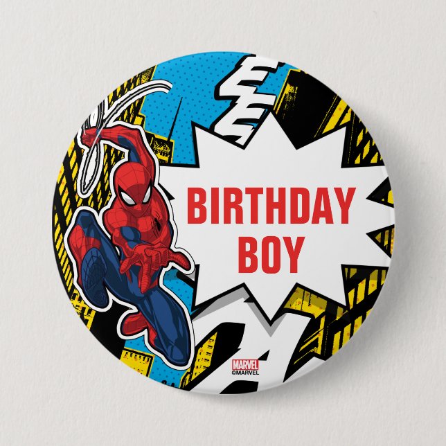 Custom Name Spider-Man Birthday 3 Inch Round Button (Front)