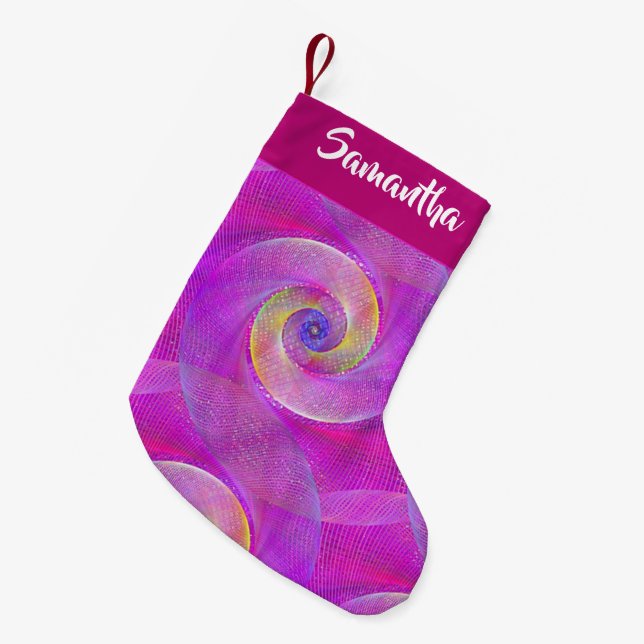 Custom name spiral nets purple small christmas stocking (Front (Hanging))
