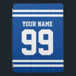 Custom name sports jersey number blue striped iPad pro cover<br><div class="desc">Custom name sports jersey number blue striped iPad Pro Cover (12.0 inch and other sizes). Custom Christmas or Birthday gift idea for friends, family, sport coach, instructor, trainer, football fan, basketball player, son , daughter, kids, boss, coworker, employee, class mate, personnel, staff etc. Blue and white colours. Personalized protection cases...</div>