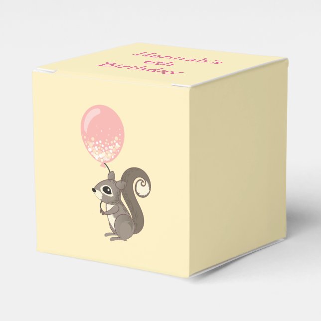 Custom Name Squirrel with Pink Balloon Favor Box (Front Side)