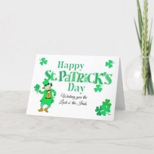 Custom Name St Patrick's Leprechaun Shamrocks Card