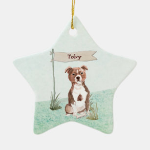 Custom Name Staffordshire Bull Terrier Pet Dog Ceramic Ornament