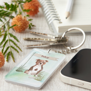 Custom Name Staffordshire Bull Terrier Pet Dog Keychain