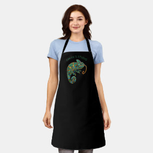 Custom Name Stained Glass Chameleon Pattern Apron