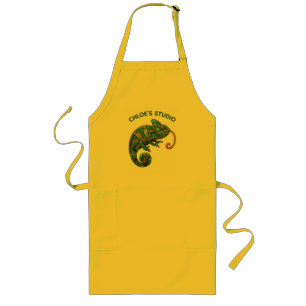 Custom Name Stained Glass Chameleon Pattern Long Apron
