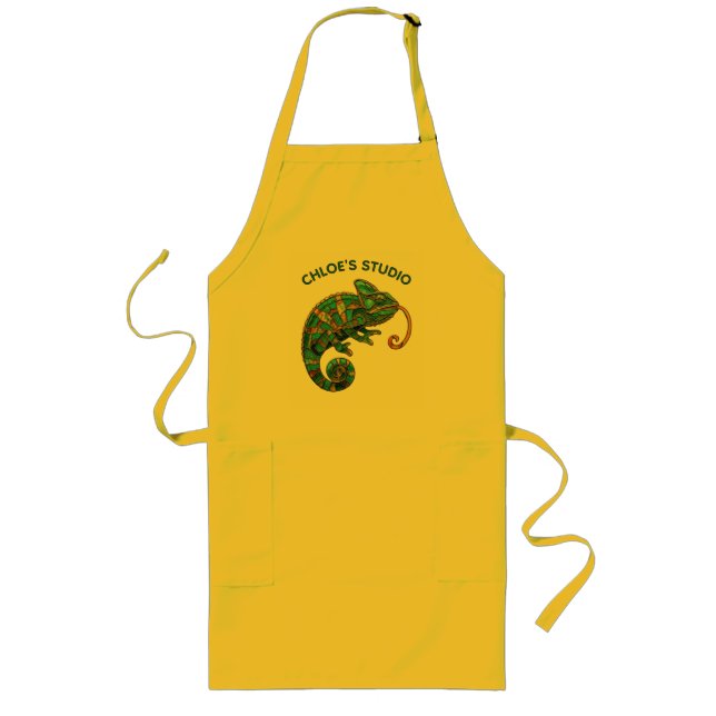 Custom Name Stained Glass Chameleon Pattern Long Apron (Front)