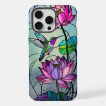 Custom Name Stained Glass Floral Hummingbird