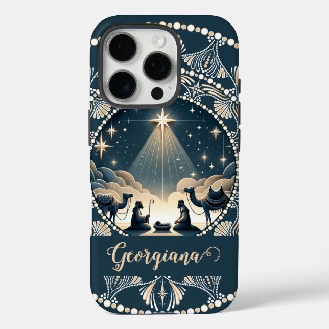 Custom Name Star of Wonder Nativity Dot Mandala Case-Mate iPhone Case (Back)