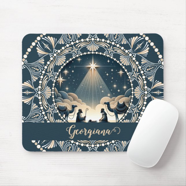 Custom Name Star of Wonder Nativity Dot Mandala Mouse Pad (With Mouse)