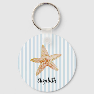 Custom Name Starfish Painting Stripe Keychain