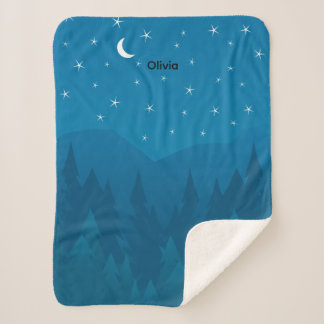 Custom Name, Stars Moon Mountain Sherpa Blanket