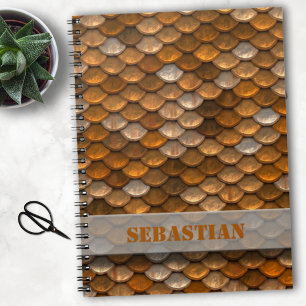Custom Name Steampunk Metallic Bronze Scales Notebook
