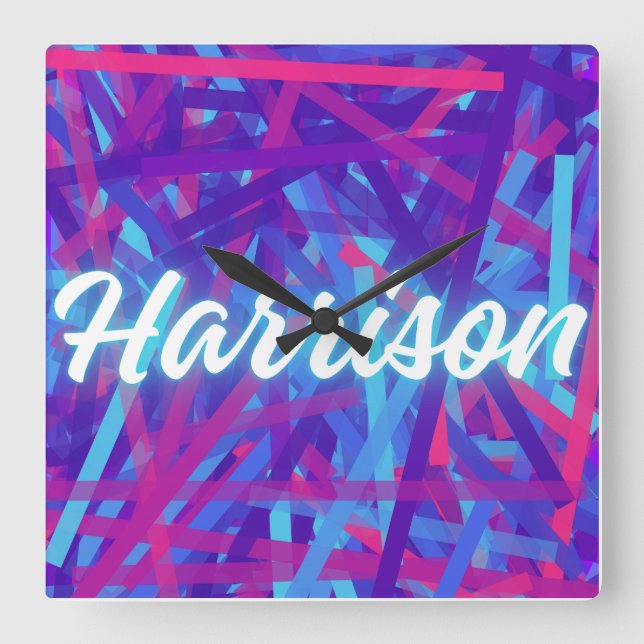 Custom Name Sticker – Harrison – Personalized Labe Square Wall Clock (Front)