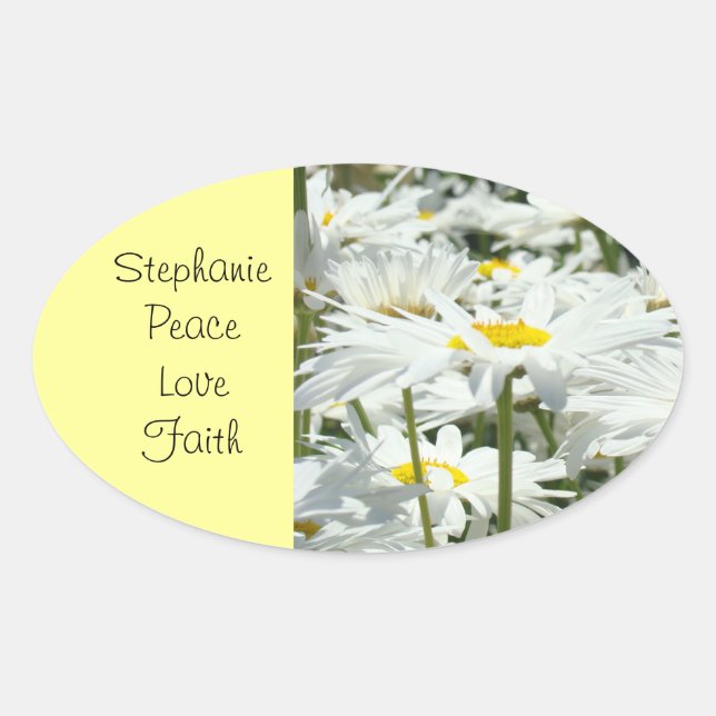 Custom name stickers Peace Love Faith Daisy Flower (Front)