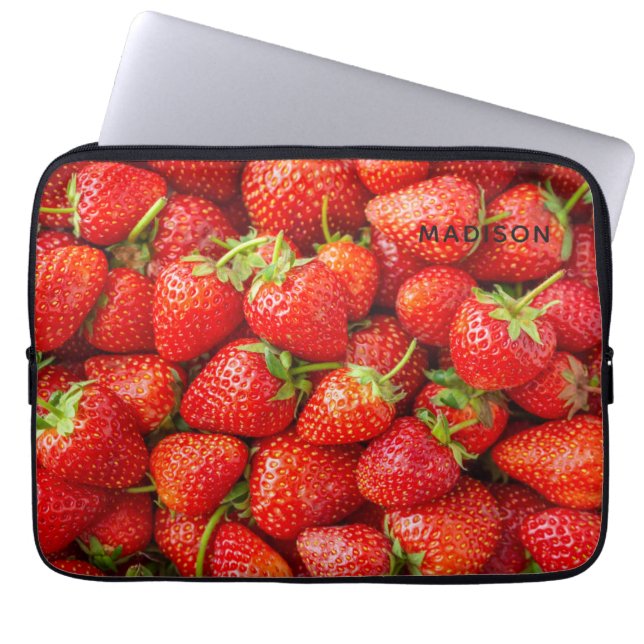 Custom Name Strawberries laptop sleeves (Front)