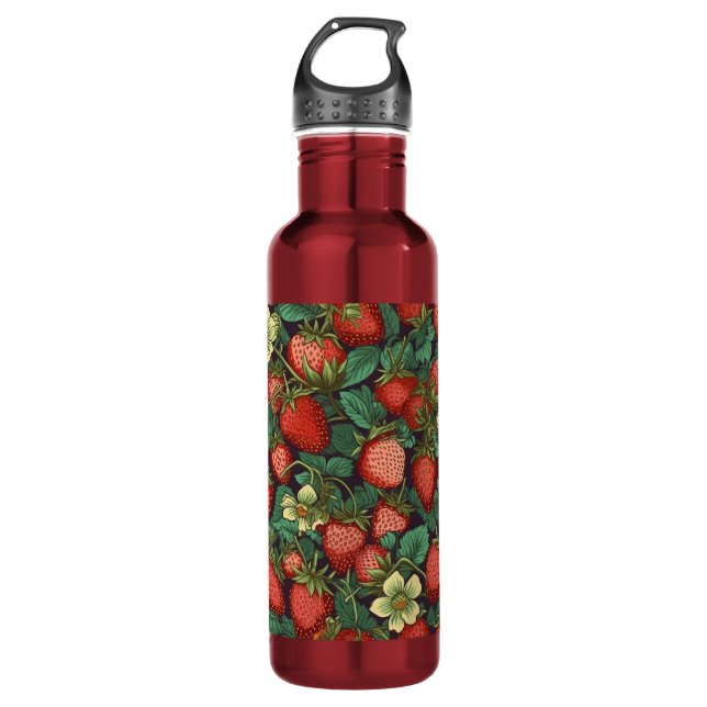 Custom Name Strawberry Pattern 710 Ml Water Bottle (Front)