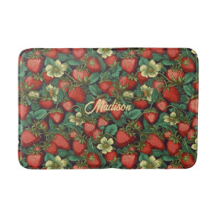 Custom Name Strawberry Pattern Bath Mat