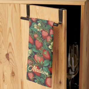 Custom Name Strawberry Pattern Kitchen Towel