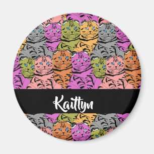 Custom name stripe kitties magnet