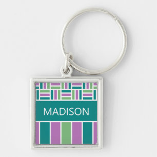 Custom name Stripe Pattern key chain
