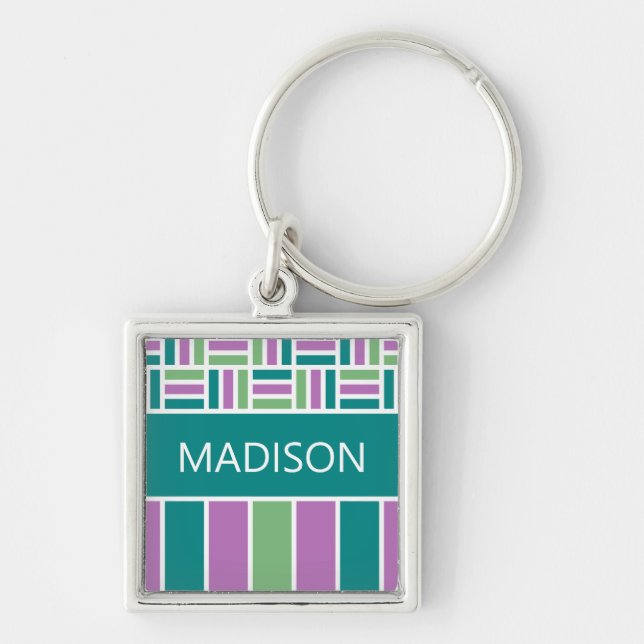 Custom name Stripe Pattern key chain (Front)