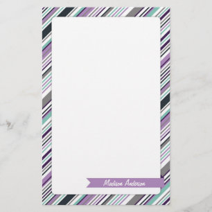 Custom Name Stripe Stationery Purple