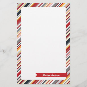 Custom Name Stripe Stationery Red