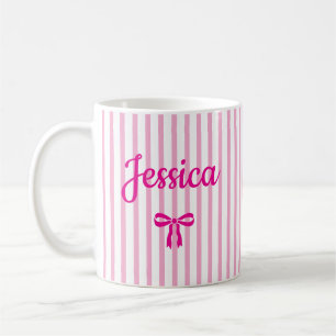 Custom Name Striped Coquette Bow Birthday New Mom Coffee Mug