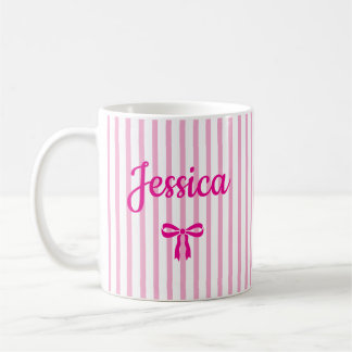 Custom Name Striped Coquette Bow Birthday New Mom Coffee Mug
