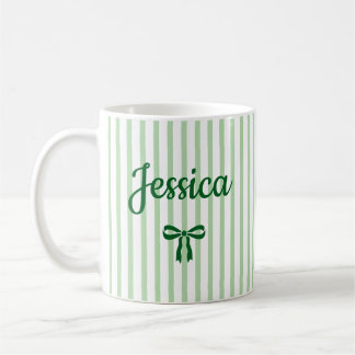 Custom Name Striped Coquette Bow Birthday New Mom Coffee Mug