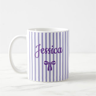 Custom Name Striped Coquette Bow Birthday New Mom Coffee Mug