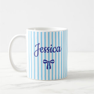 Custom Name Striped Coquette Bow Birthday New Mom Coffee Mug