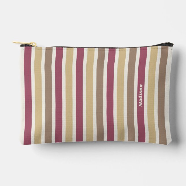 Custom Name Stripes Pattern Accessory Pouch (Front)