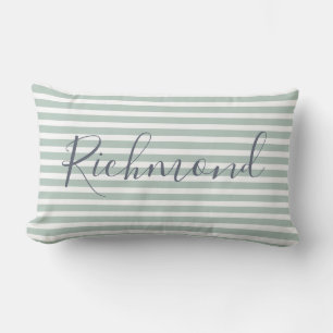 Custom Name Stylish Green & White Stripes Pattern Lumbar Pillow