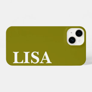 CUSTOM NAME STYLISH MODERN MINIMAL MONOGRAM OLIVE iPhone 14 CASE