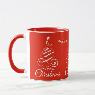 Custom name Stylized Christmas Tree mugs