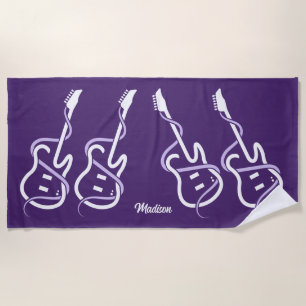 Custom Name Stylized Guitar Beach Towel