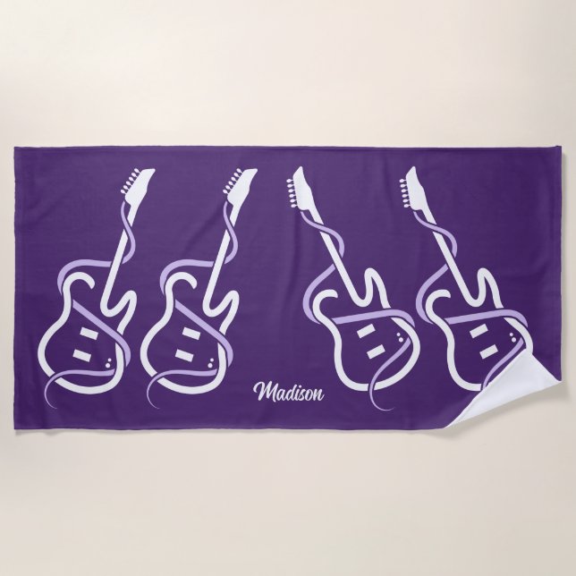 Custom Name Stylized Guitar Beach Towel (Front)