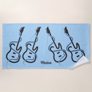 Custom Name Stylized Guitar Beach Towel