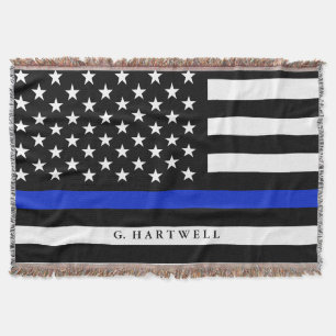 Custom Name Stylized Police American Flag Throw Blanket