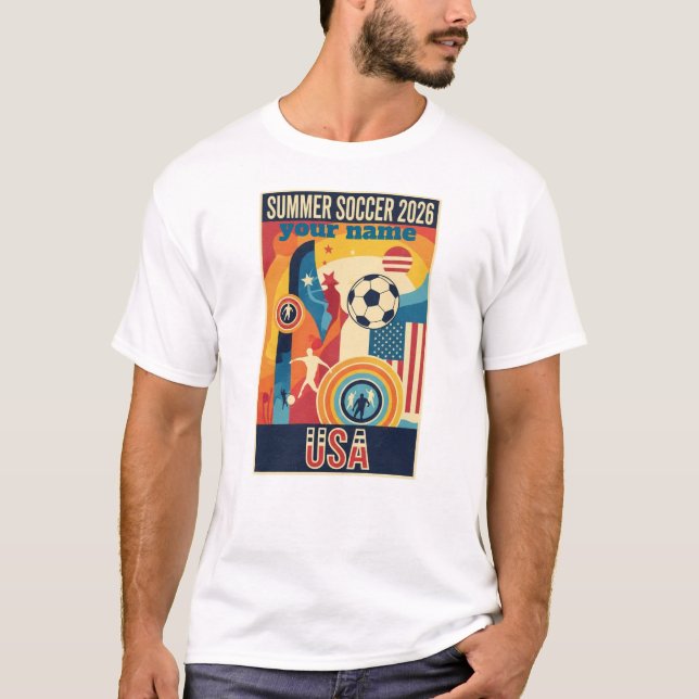 Custom Name Summer 2026 Soccer Fan Retro T-Shirt (Front)